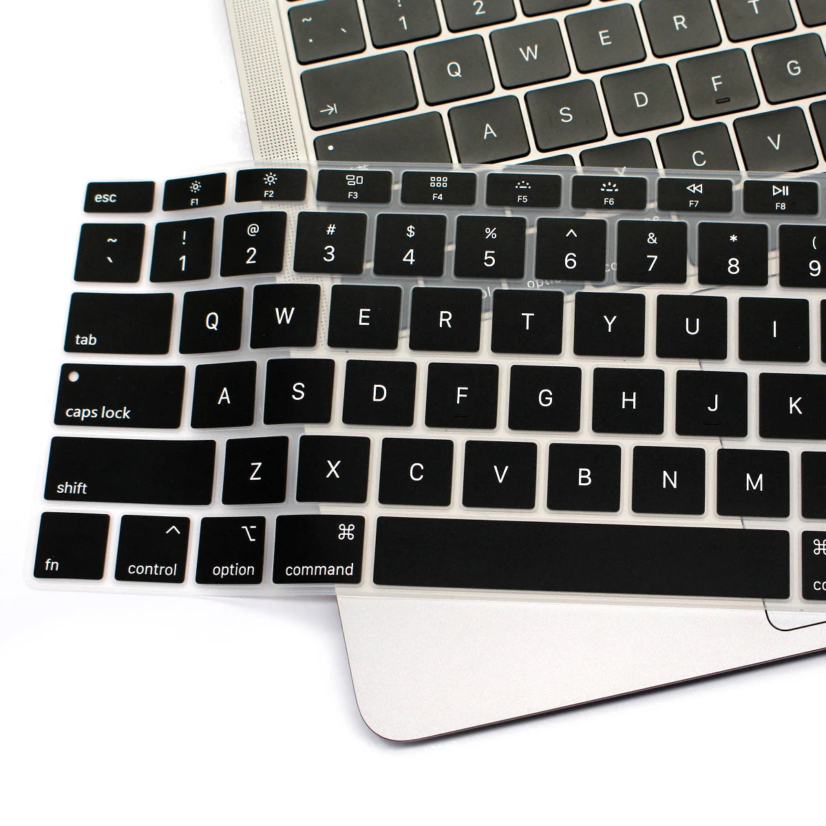 A silicone keyboard cover for a laptop, showing the keyboard and trackpad area.