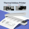 A white compact thermal receipt printer is shown with a printed receipt on a sheet of paper.