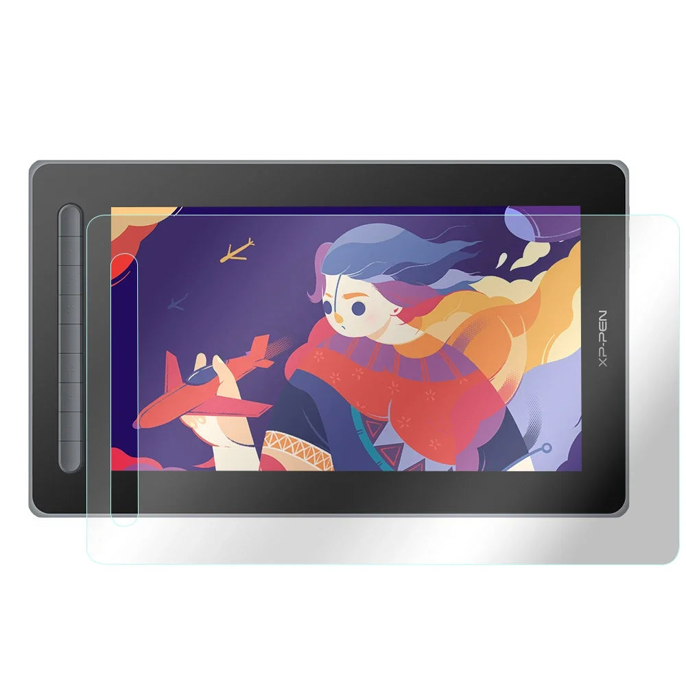Anti-glare matte screen protector for a digital drawing tablet with an illustration displayed on the screen.