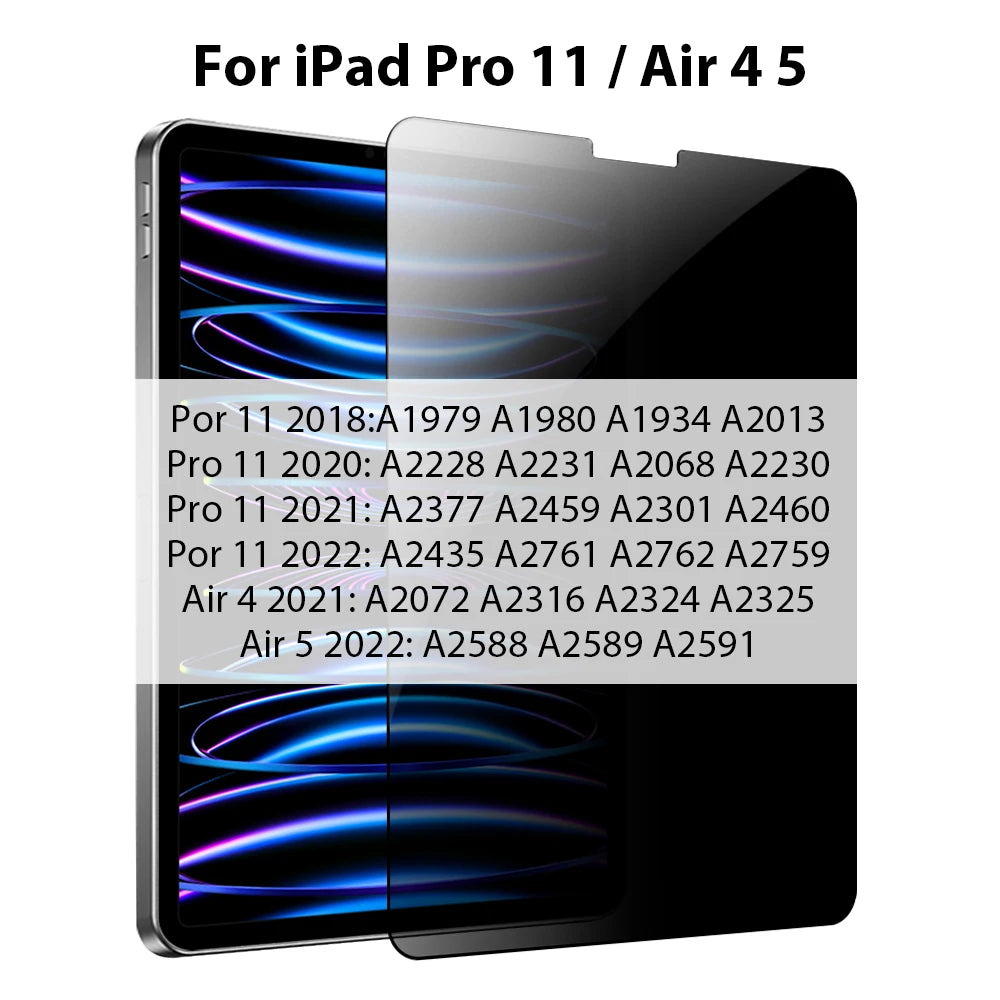 Anti-peeping tempered glass screen protectors for iPad Pro 11 and Air 4/5 models