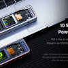 A laptop shows an NVMe SSD enclosure with an LCD display, demonstrating 10 seconds hardware power loss protection.