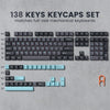 A set of 138 keys keycaps for full-size mechanical keyboards shown in various layouts.