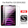 Two clear tempered glass screen protectors and an installation tool for iPad Pro 12.9 2018-2022