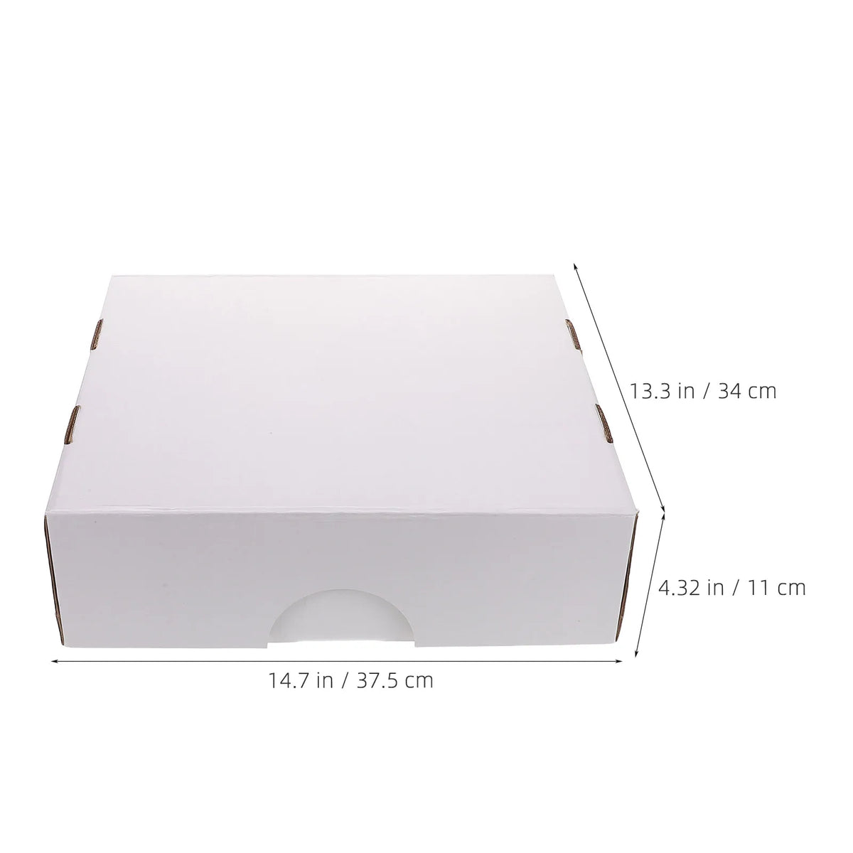 Caja rectangular blanca para almacenar cartas de trading, con dimensiones de 14.7 x 13.3 pulgadas.