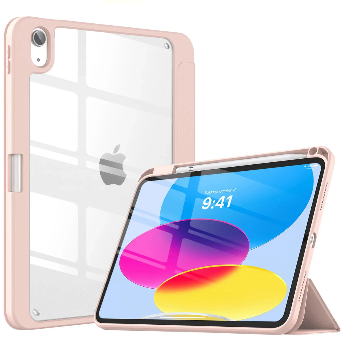 A pink premium hybrid case for an iPad 10th generation tablet displaying the time 9:41.