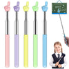 A set of five stainless steel telescopic teaching pointers in pink, purple, yellow, green, and blue.