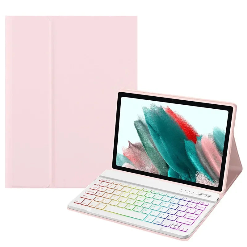 A pink Rainbow Backlit Keyboard Case for an Honor Pad 10 Pro.