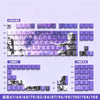 A display of various purple and black anime themed PBT keycaps organized by region for a mechanical keyboard