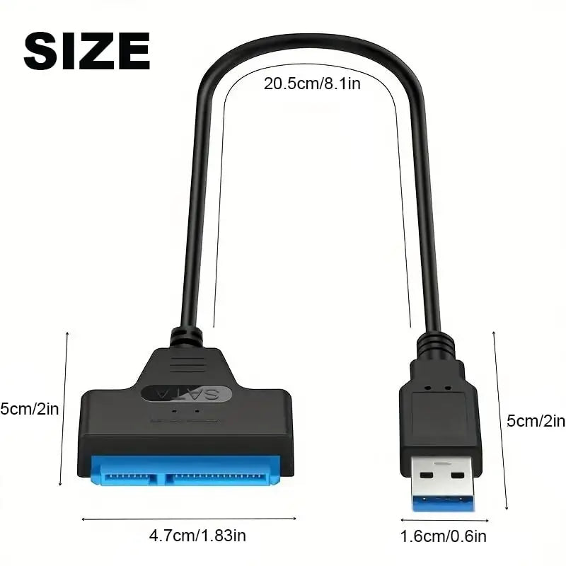 Black USB 3.0 to SATA adapter cable with connectors for hard drives and SSDs