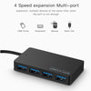 A black multi-port USB 3.0 hub with four ports for expansion and data transfer.