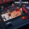 A mechanical keyboard featuring anime-themed PBT keycaps, including figurines of characters like Itsuki and a cat.