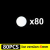 A white circular object with the text x80 and 80PCS Ice version-6mm on a black background.