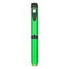 A green reusable injection pen with an adjustable cartridge and black cap.