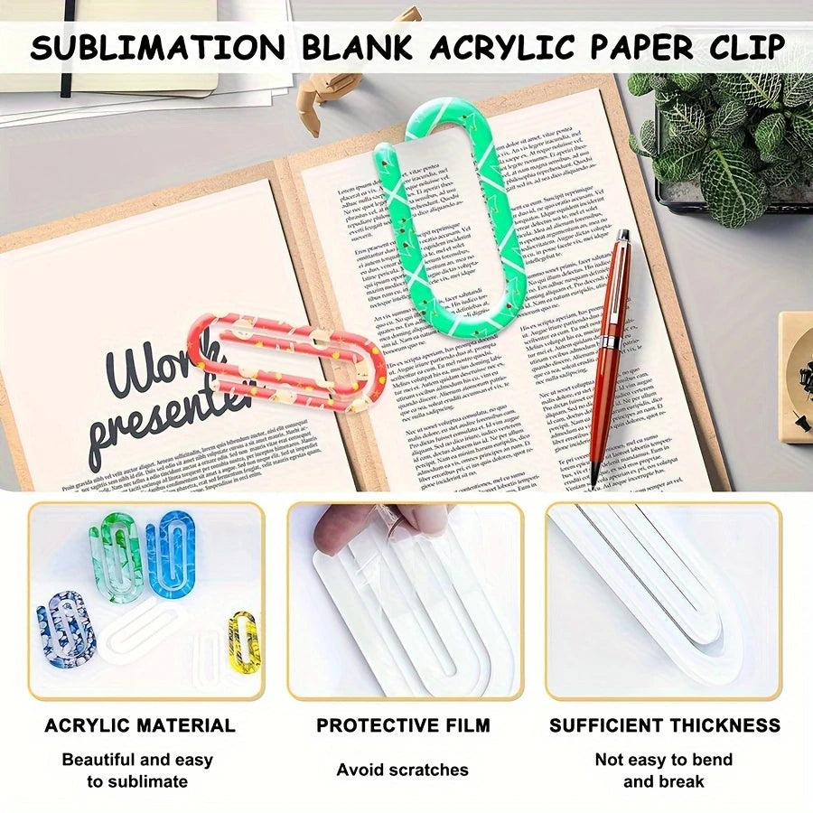 A set of green and pink acrylic paper clips used for sublimation crafts, showing various sizes and thicknesses.