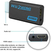 A black Wii 2 HDMI converter adapter showing the input and output ports.