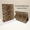 A leopard print protective skin for an iPad tablet case displayed on a white surface.