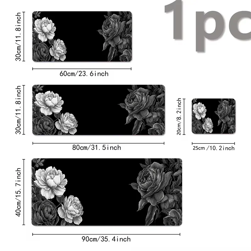 Three variations of floral design mouse pads showing different sizes and arrangements of roses and peonies.
