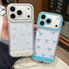 A hand holds an LED bowknot glow case for an iPhone, featuring a clear back with light blue bow knot designs.