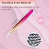 A pair of pink and gold precision eyelash extension tweezers made from stainless steel with a gradient finish.