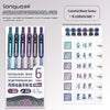 A set of six colorful black acrylic painting gel pens with a grid and writing surface.