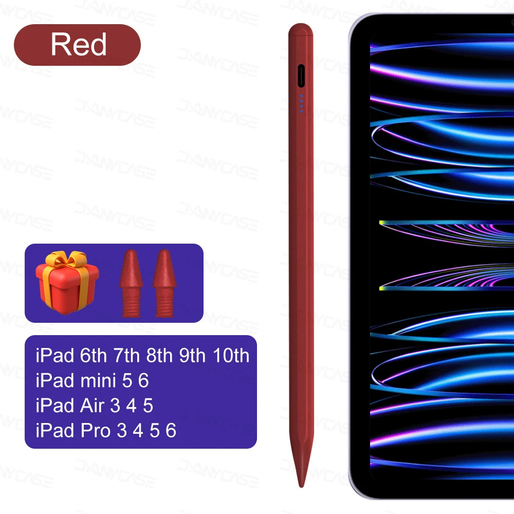 Red precision capacitive stylus pen for iPad models including 6th through 10th generation iPads and mini 5/6.