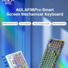 A close-up view of the AULA98Pro Smart Screen Mechanical Keyboard showing its transparent design and colorful switches.