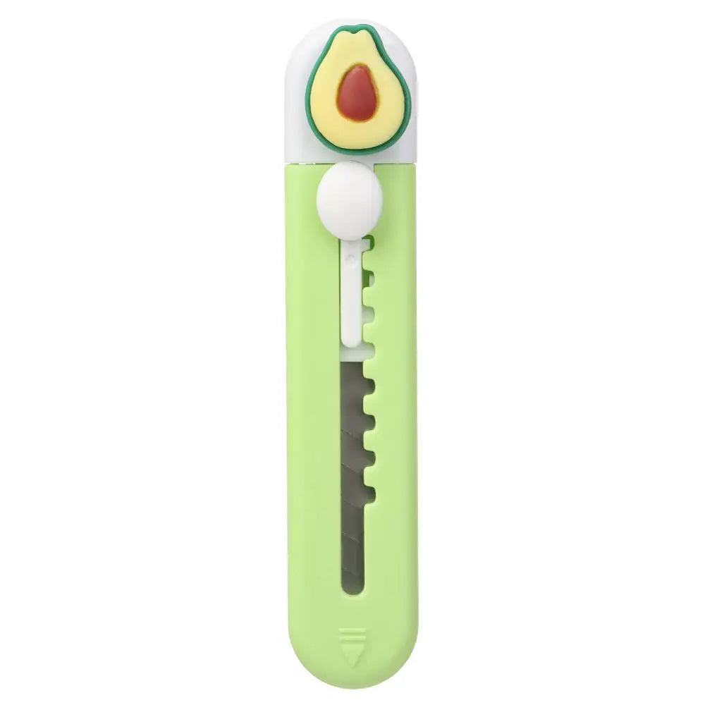 Limettengrünes, ausziehbarer Multifunktionsmesser mit gelb-grünem, avocadoförmigem Griff.