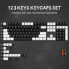 A set of 123 mechanical keyboard keycaps, including various letter, number, and function keys.