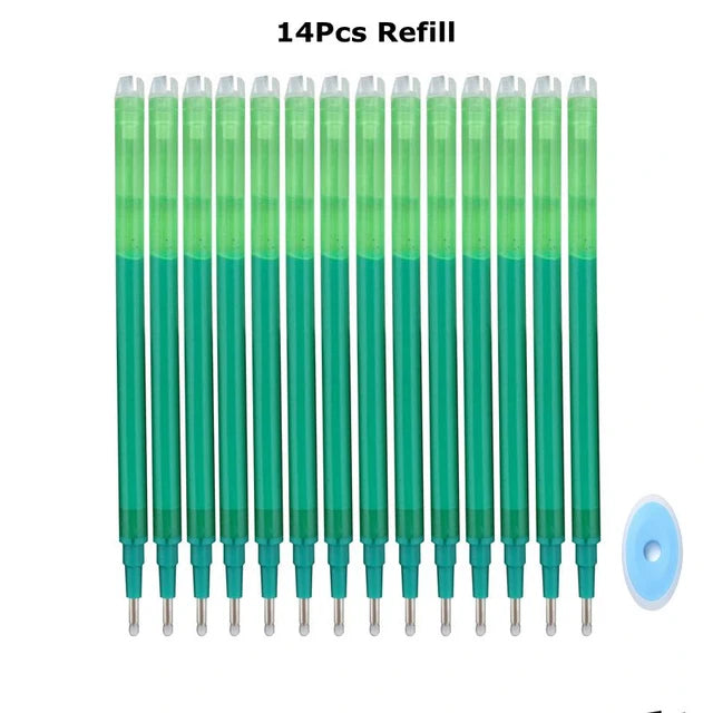 14 pieces refill set of green retractable gel pens with silver tips
