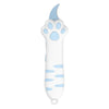 A white cat paw-shaped box cutter with a light blue handle and blade.