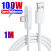 A white 100W Type-C fast charging cable with a square connector and coiled wire is shown.