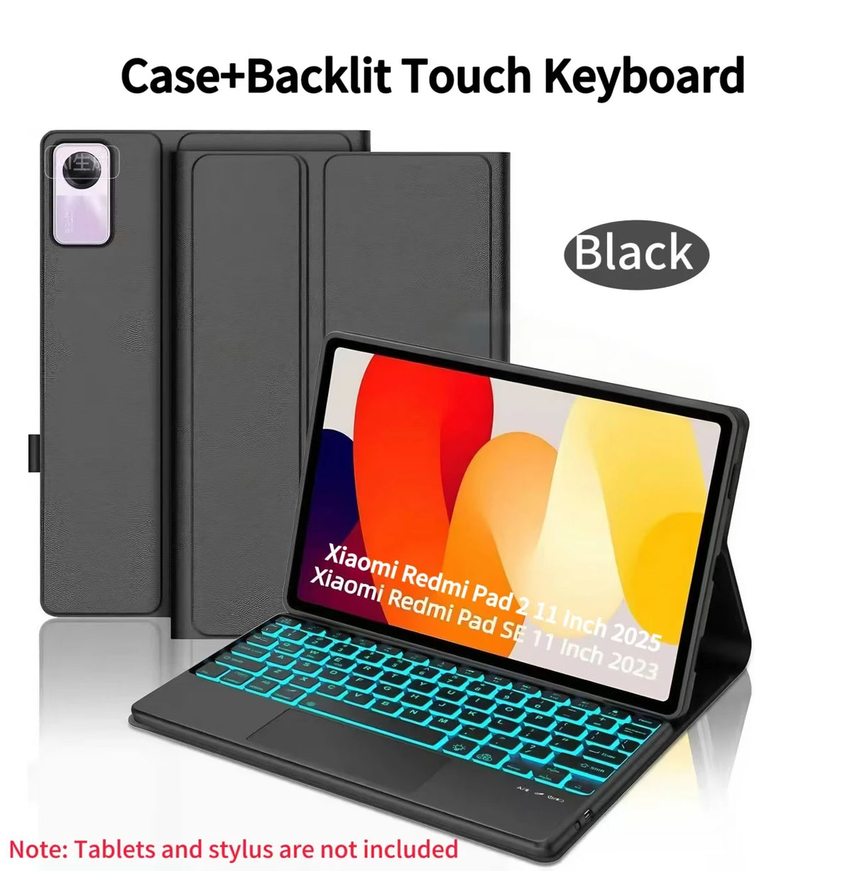 Black Case+Backlit Touch Keyboard for Xiaomi Redmi Pad 2 and SE tablet