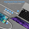 Configuration de transfert de données haute vitesse, câble USB-C reliant une tablette à un ordinateur portable, illustrant la