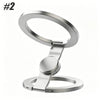 Silver magnetic foldable phone stand with a fidget spinner component.