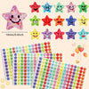 A collection of colorful glitter foil star stickers in various shapes and colors for crafts and rewards.