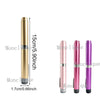 Three reusable metal injection pens in gold, pink, and purple are shown with dimension lines.