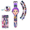 A purple K-Pop Demon Hunters projection watch with a focus mechanism and various colored gems.