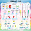 A variety of colorful beaded ballpoint pens and various sized beads are displayed in a product size chart.