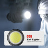 Close-up view of a COB tail light module being held, showing its bright illumination and lens design.