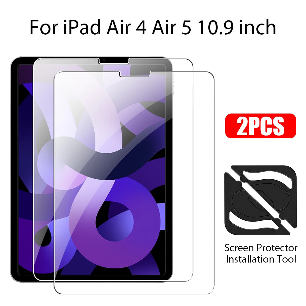 Two clear tempered glass screen protectors and an installation tool for an iPad Air 4 Air 5 10.9 inch