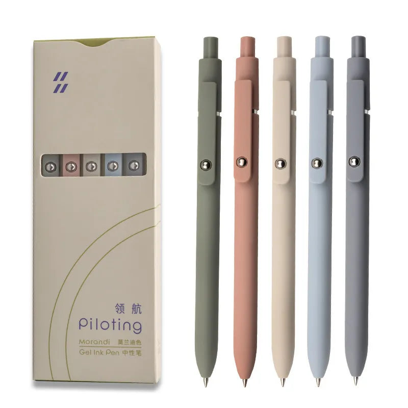 A set of Morandi Gel Ink Pens featuring a soft grip and fine point tip in various muted colors.