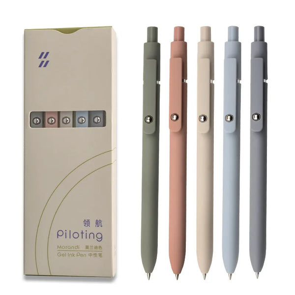 A set of Morandi Gel Ink Pens featuring a soft grip and fine point tip in various muted colors.