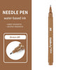 A brown needle pen with a gold tip labeled BR, shown standing vertically.