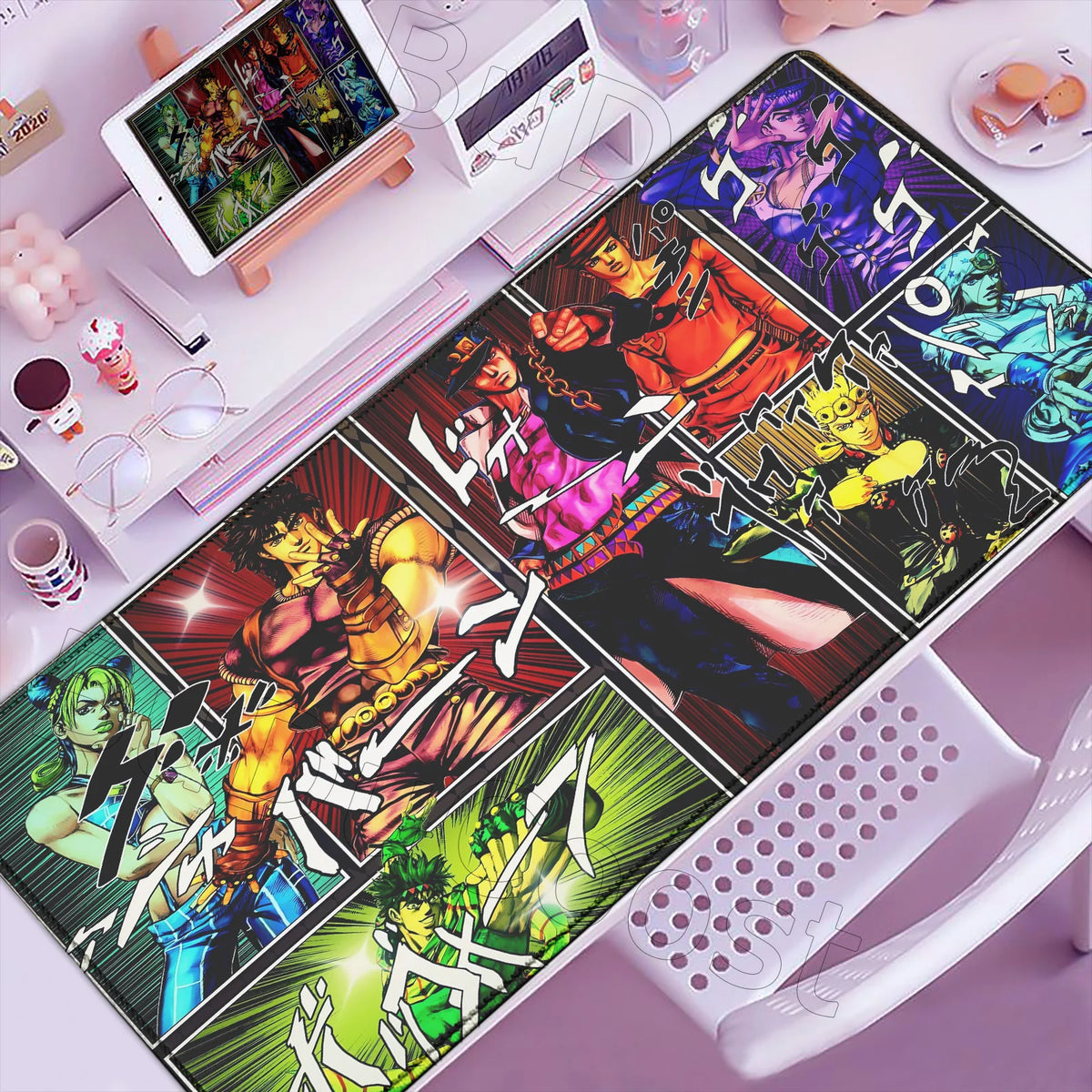 An anime-inspired XXL gaming mouse pad featuring vibrant artwork and a non-slip rubber base.