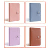 Three versions of a reusable envelope money saving challenge binder in pink, blue, and purple colors.