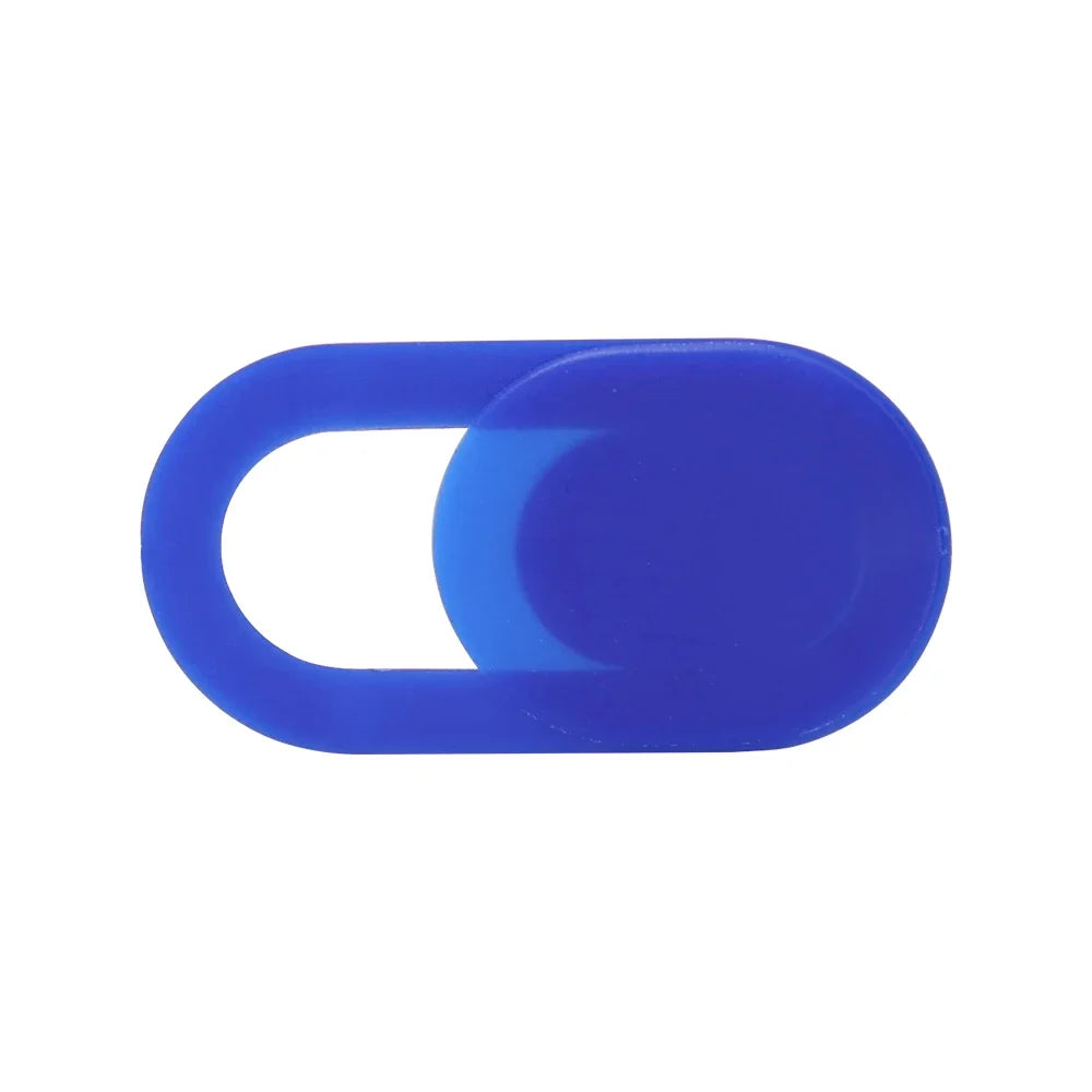 A blue privacy lens protector for laptops and tablets, shaped like a small oval with a cutout.