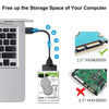 A computer keyboard is shown with a blue cable connecting to a 2.5 inch SSD and HDD adapter for computer storage.