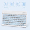 A white magnetic keyboard case for an iPad Pro, showing features like Bluetooth 5.0 and a mute button.