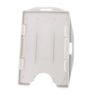 Porta credencial de plástico blanco con cubierta protectora transparente.