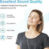 A woman is listening to headphones, demonstrating excellent sound quality and features like universal compatibility and ear p